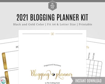 2021 Blogging Planner Kit, Blog Planner, Printable Planner, Planner Inserts, Blog Binder, yearly Planner Kit, Business Planner Pack