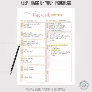 Simple Weekly Planner, 2021 Undated Printable Week Plan, A5, Letter Size Productivity Planner, Weekly Schedule, Printable planner Insert image 4