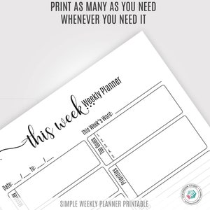 Simple Weekly Planner, 2021 Undated Printable Week Plan, A5, Letter Size Productivity Planner, Weekly Schedule, Printable planner Insert image 6