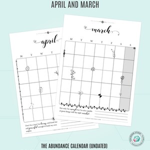 2023 calendar digital download pdf, Printable Monthly Calendar, Printable, Undated Calendar, Monday start, Sunday start, Abundance mindset image 3