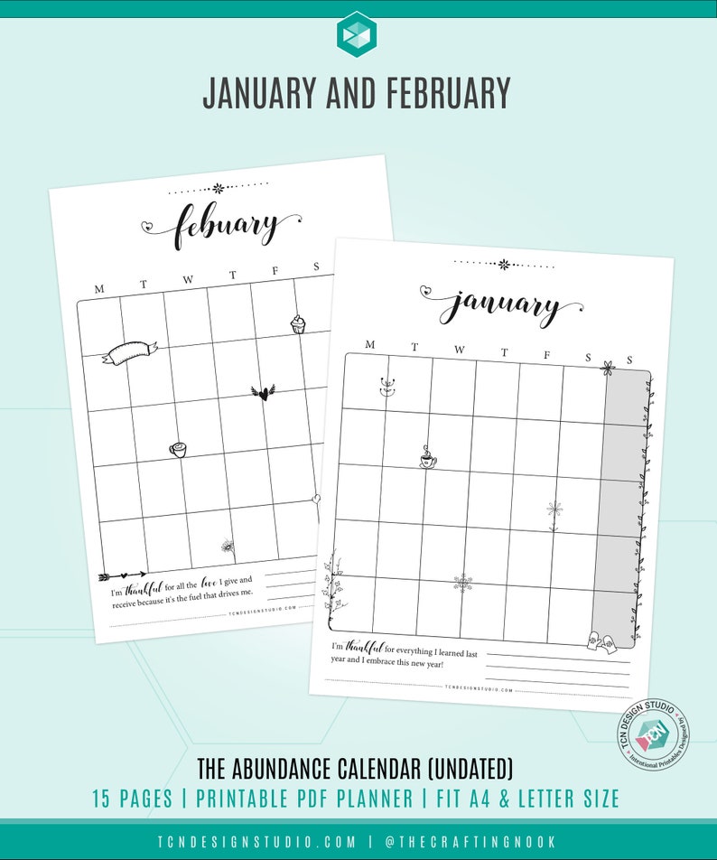 2023 calendar digital download pdf, Printable Monthly Calendar, Printable, Undated Calendar, Monday start, Sunday start, Abundance mindset image 2