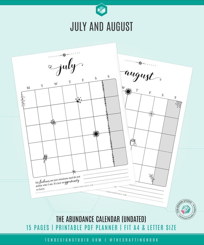 2023 calendar digital download pdf, Printable Monthly Calendar, Printable, Undated Calendar, Monday start, Sunday start, Abundance mindset image 5