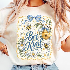 Bee Kind PNG | Wavey Boarder Wildflower SVG | Preppy Summer Kindness PNG | Sripped Coquette Row Frame Bee Clipart