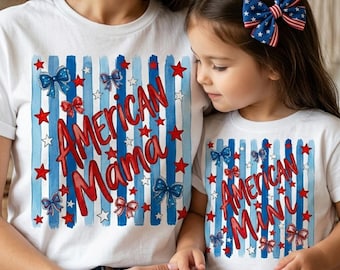 4 juli Mama & Mini Matching Family, png | Patriottische Mama Family Coquette-strepen | Bijpassende digitale download voor mama en dochter