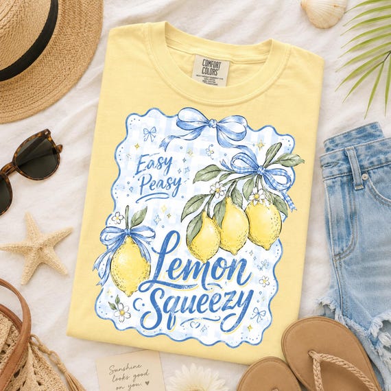 Easy Peasy Lemon Squeezy PNG | Coquette Bow Frame Lemon Clip Art | Preppy Striped Coquette Coastal Aesthetic | Trending Summer PNG