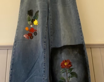 Hand Painted Camellia Jeans
