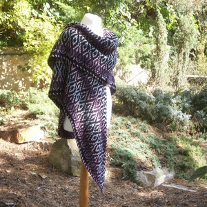 Handgestrickte Schal mit Schal Stift, stricken großen Schal bunte schwarz lila alte Rose warme handgefertigte wickeln