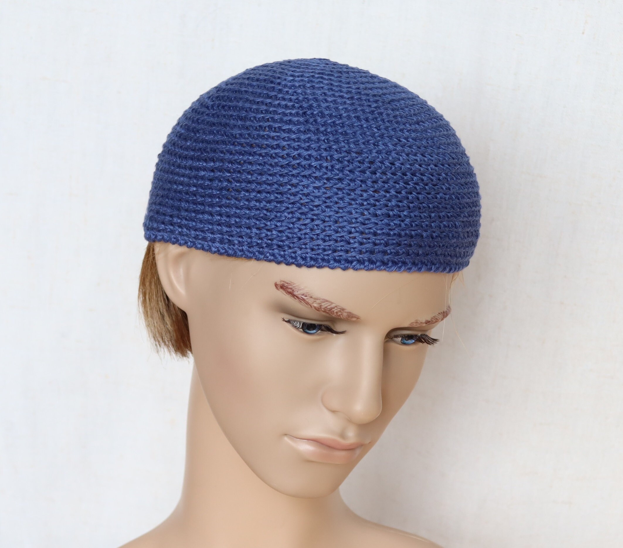 Skull-cap Cobalt Blue Flax Short Hat 
