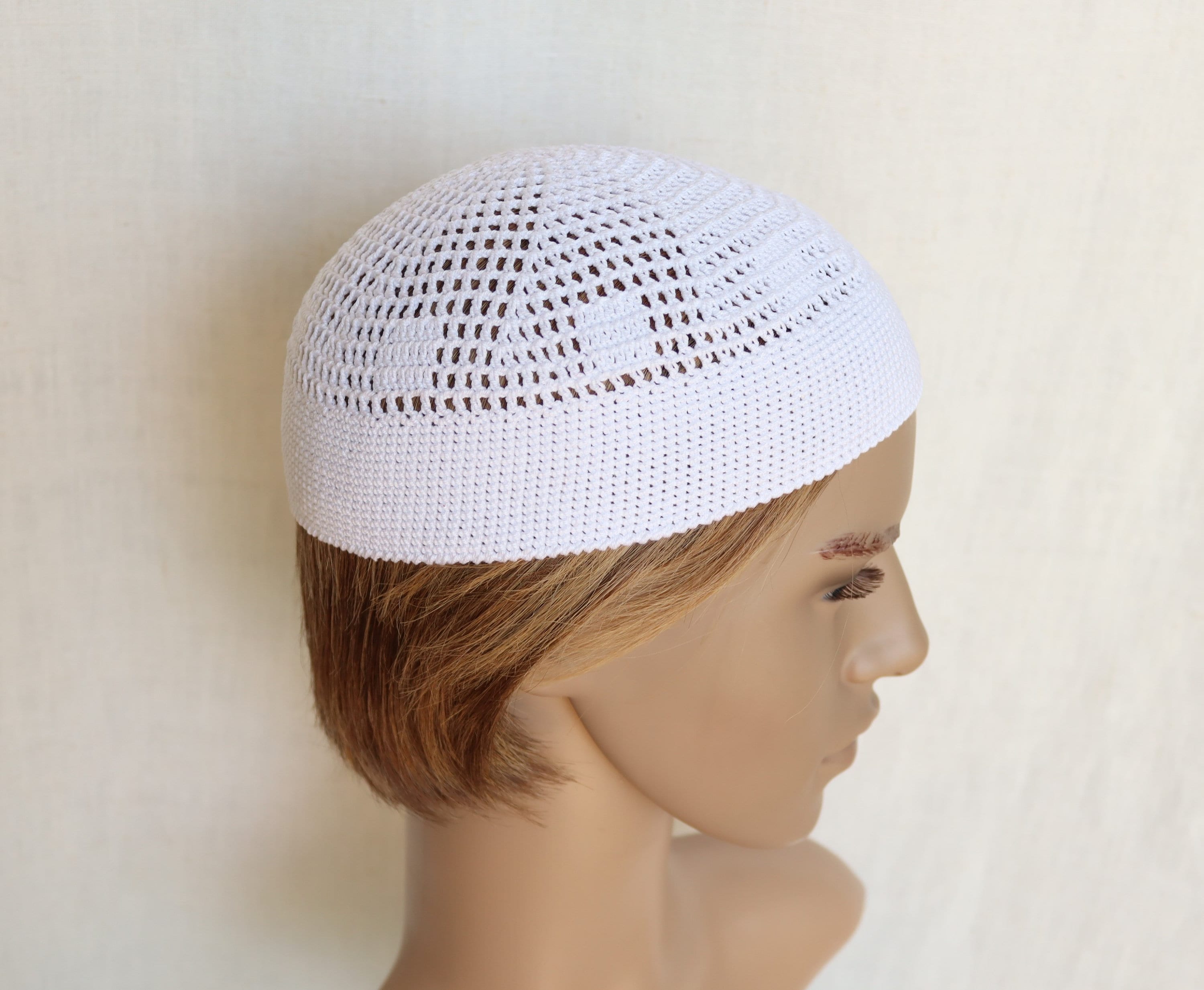 Men's White Crochet Kufi Hat: Cotton Skullcap, Summer Beanie - Etsy