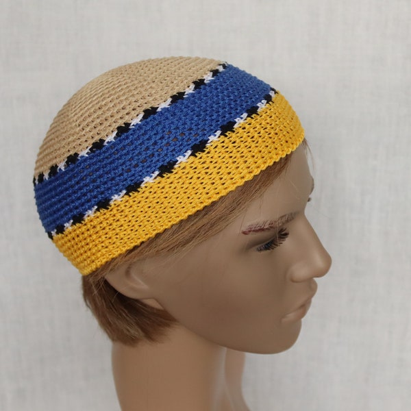 Joe Zawinul inspired crochet mens kufi hat colorful cotton short beanie hat for men