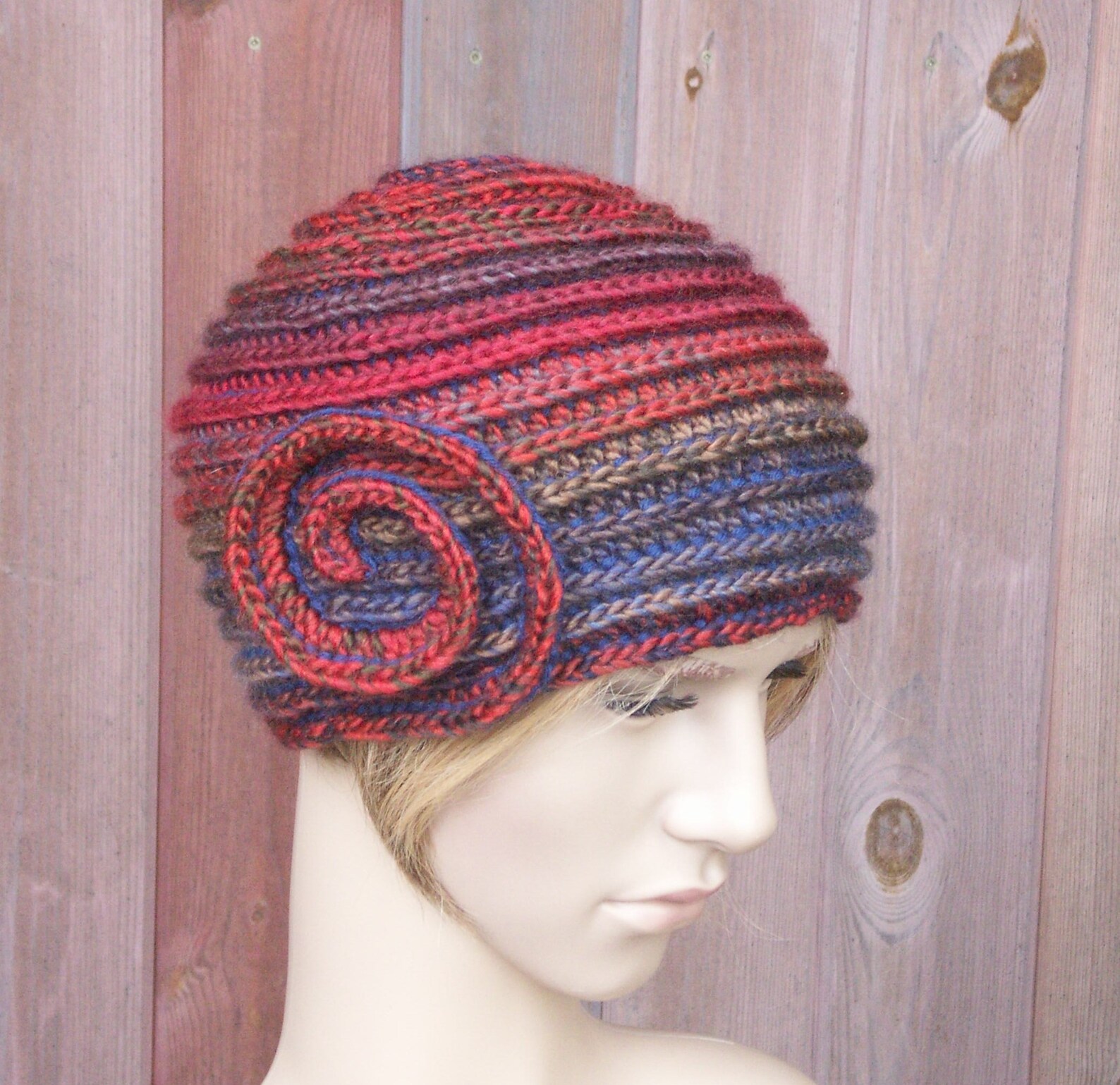 Women's Winter Hat Crochet Red With Blue and Multicolor - Etsy