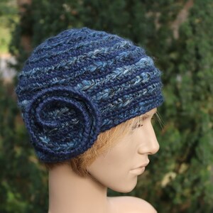 Crochet Blue Beanie: Retro Style Wool Blend Winter Hat
