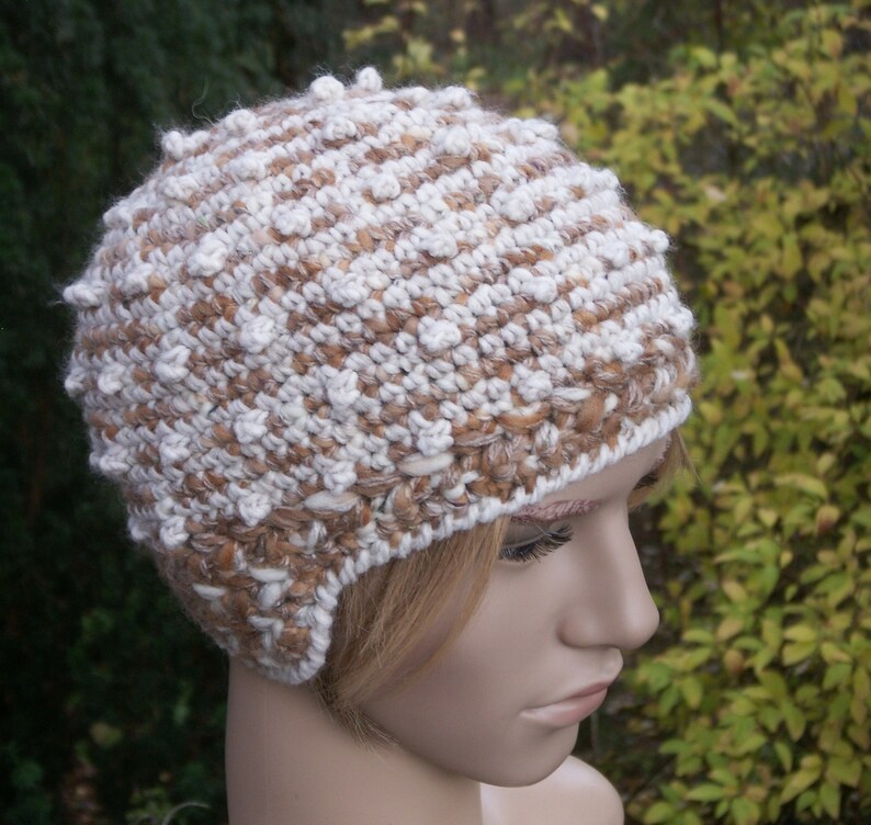Earflap winter hats crochet warm adult or teen hat ecru beige winter hat with ears skiing skating hat