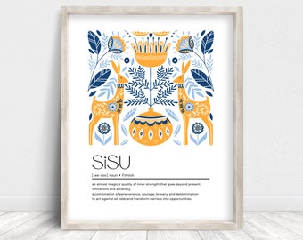 Sisu Definition Printable Wall Art, Scandinavian Wall Decor, Scandi Style Folk Art Print, Nordic Decor, Finnish Word Home Decor, Dictionary