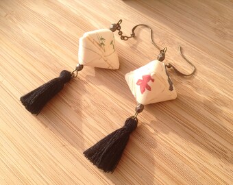 Origami earrings cherry - washi paper