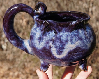 Cat Cauldron Mug in Chevron Amethyst-- ceramic pottery mug brew coffee tea soup cup bowl