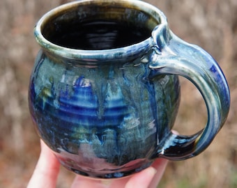 Orb Mug in Spectral Azurite - gemstones tea coffee ceramic pottery jade cobalt azure aquamarine