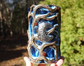 Equinox Forest, Entwine Series Stein Mug #11 in Vivid Blue  -- texture green cauldron ceramic pottery coffee tea cocoa cup