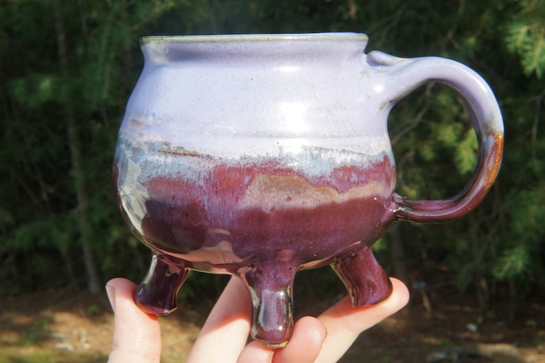 22k Golden Entwine Series Cauldron Mug #15 in Amethyst Sacrament texture green cauldron ceramic pottery coffee tea cocoa cup