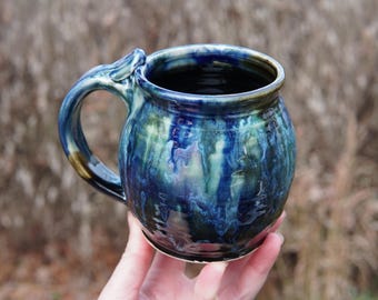 Orb Mug in Spectral Azurite - gemstones tea coffee ceramic pottery jade cobalt azure aquamarine