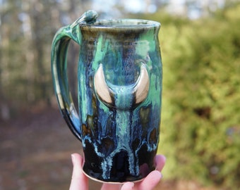 XL Wet Moon Stein in Arcane Nephrite - - Green Ceramic Mug Stein Cup
