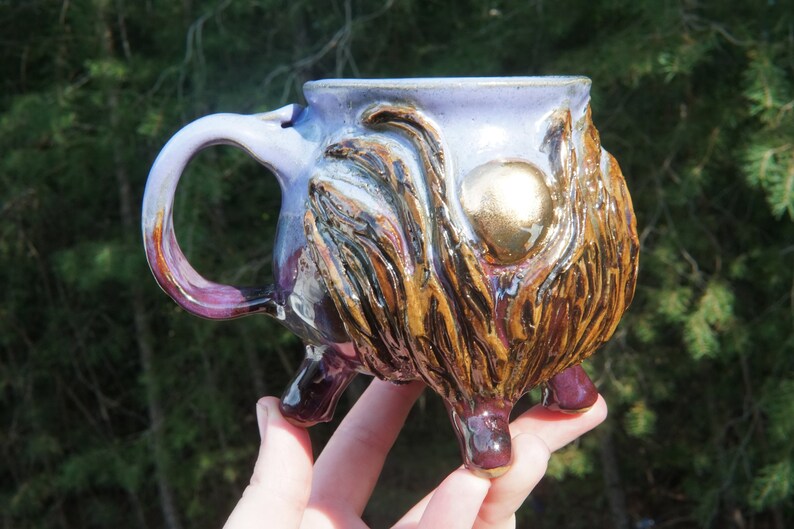 22k Golden Entwine Series Cauldron Mug #15 in Amethyst Sacrament texture green cauldron ceramic pottery coffee tea cocoa cup