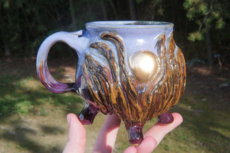 22k Golden Entwine Series Cauldron Mug #15 in Amethyst Sacrament texture green cauldron ceramic pottery coffee tea cocoa cup
