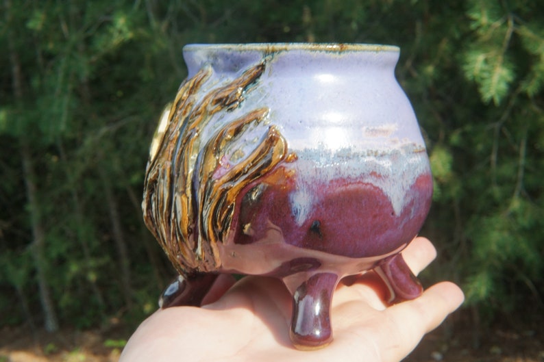 22k Golden Entwine Series Cauldron Mug #15 in Amethyst Sacrament texture green cauldron ceramic pottery coffee tea cocoa cup
