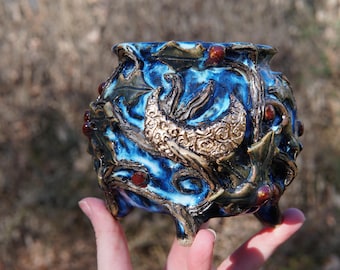 Solstice Forest, Entwine Series Cauldron Mug #11  -- texture green cauldron ceramic pottery coffee tea cocoa cup