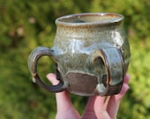 Archaic Medieval Tyg in Numinous Moss Agate -- ceramic pottery mug brew coffee tea soup cup bowl