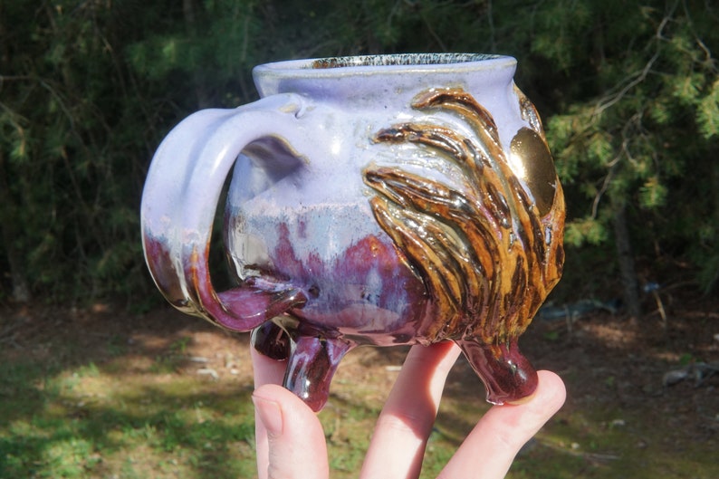 22k Golden Entwine Series Cauldron Mug #15 in Amethyst Sacrament texture green cauldron ceramic pottery coffee tea cocoa cup