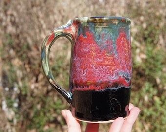 Mystick Fire Opal stein mug  - - red Burgandy wine ceramics pottery