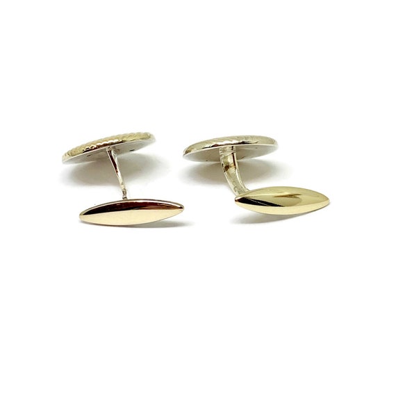Art deco round ribbed cufflinks gold filled silve… - image 4