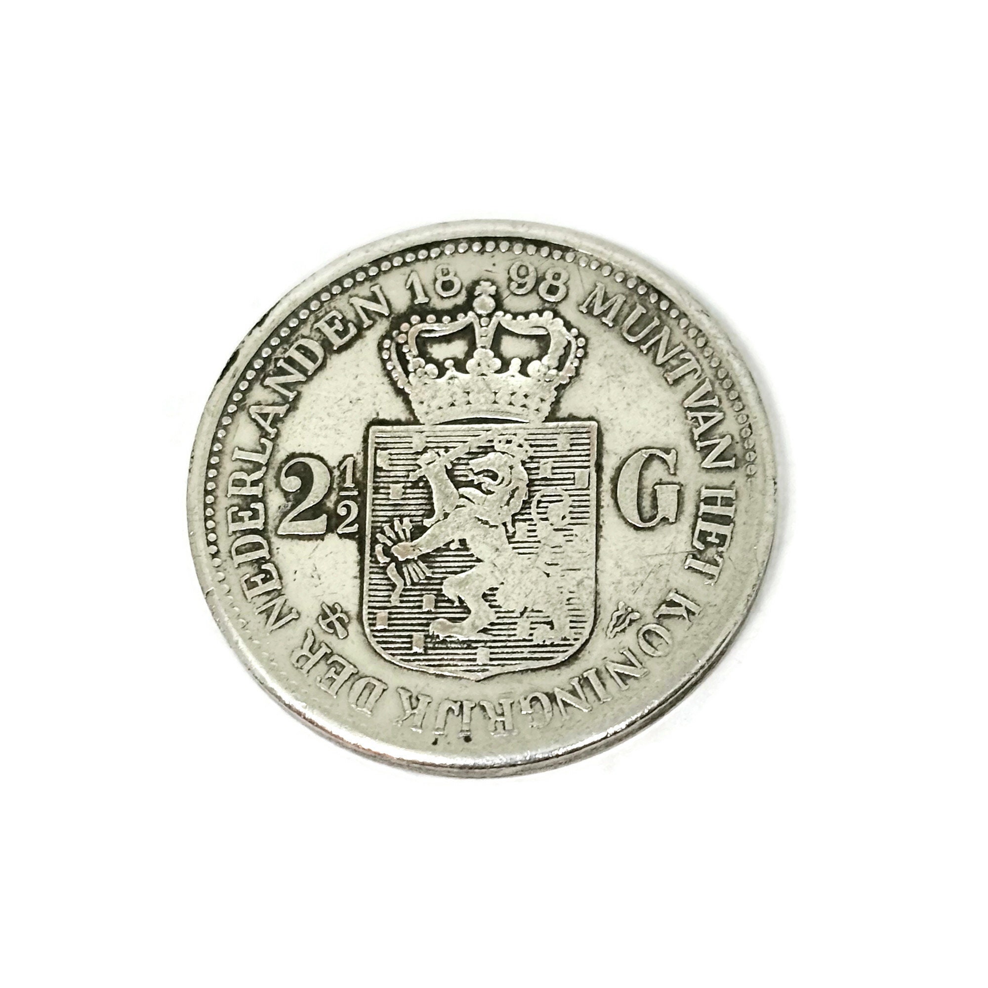1898年 オランダ ウィルヘルミナ 2 1/2ギルダー。銀貨（純度945/1000