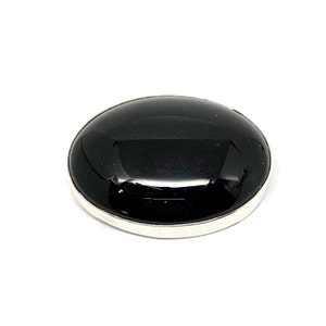 Silver modern Onyx brooch. Oval cabochon 3 x 4 cm large brooch.