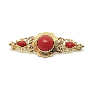 Red coral 14k gold  brooch. Dutch Amsterdam hallmarked.