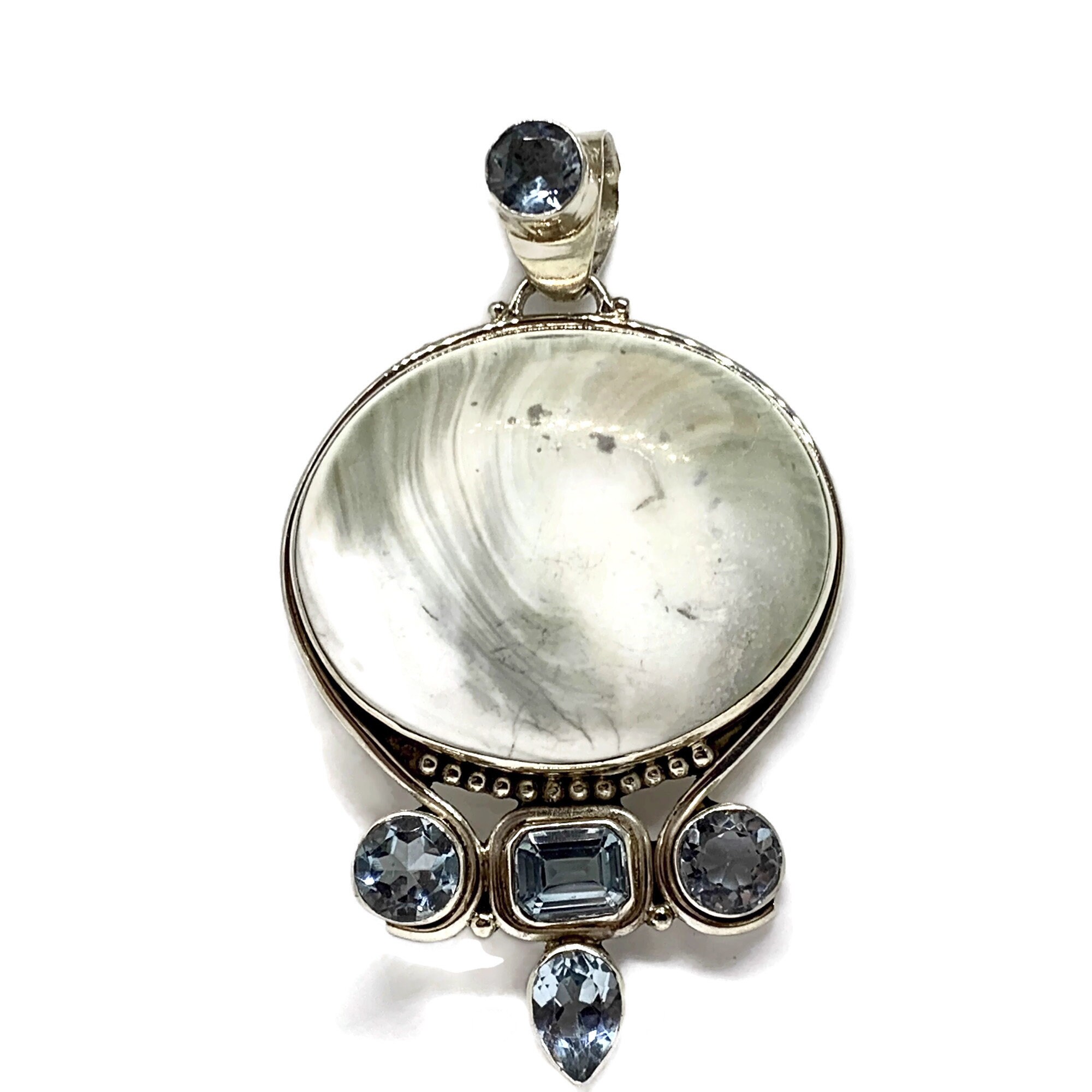 Vintage Mother of Pearl Pendant With Blue Stones BOHO STYLE