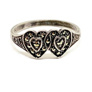 Hearts silver ring. Marcasite double heart ring