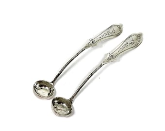 Biedermeier Silver mustard spoons. Hallmarked silver. 2 identical silver small spoons.