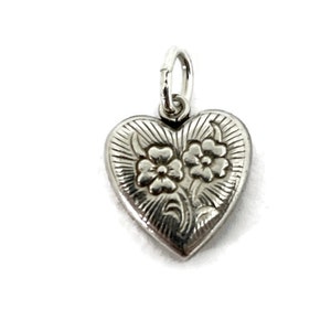 Heart with flower charm. Silver heart charm for bracelet or necklace.