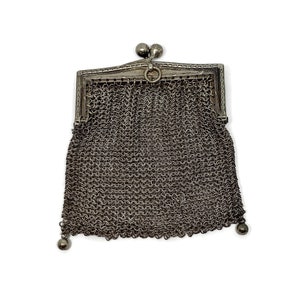 Silver Chatelaine chainmail mesh purse. Antique silver chainmail purse.