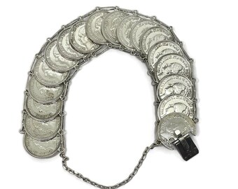 Bracelet Avec Pièces De Monnaie Argent Massif - Pièces Nederland Wilhelmina 1936 Et 1942 - Occasion