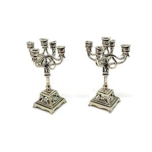Set of 2 silver 5 branch candlesticks Miniature dollhouse candlesticks Dutch hallmarked