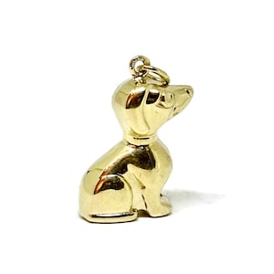 Dog charm. Sitting puppy dog charm. 14k Gold charm for bracelet or necklace.
