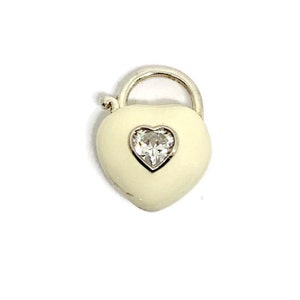 Sterling Silver 925 White Enamel with zirconia heart Padlock. Heart Love padlock heart lock.