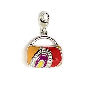 Retro enamel ladies purse clip on charm 925 silver small  bag bracelet charm