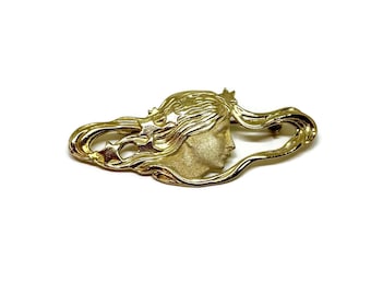 Lady Liberty brooch gold plated 925 Jugendstil Art nouveau brooch. Silver 925 hallmarked. Beautiful vintage brooch.