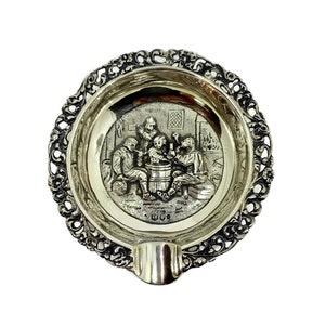 Antique repousse silver Ashtray pub scene. Dutch 835 Silver 1922