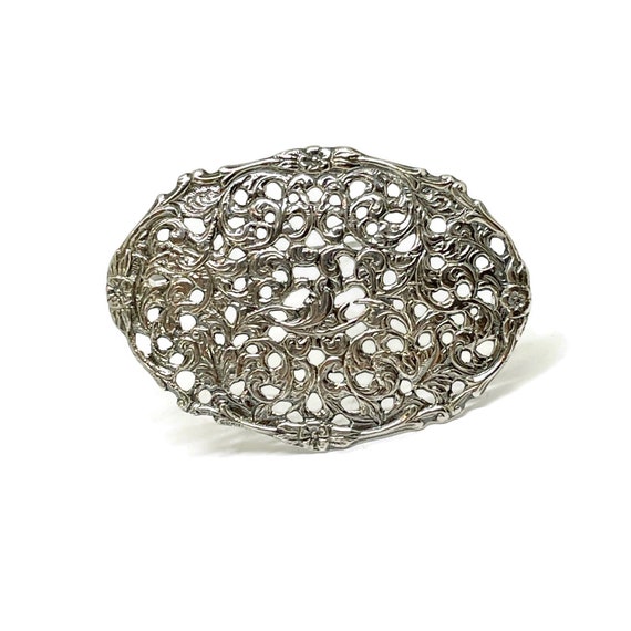 Antique Flower brooch. Oval silver brooch. Big br… - image 3