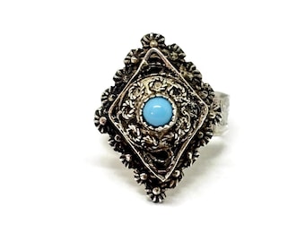 Poison ring, Filigree turquoise silver ring. Egyptian hallmarked.